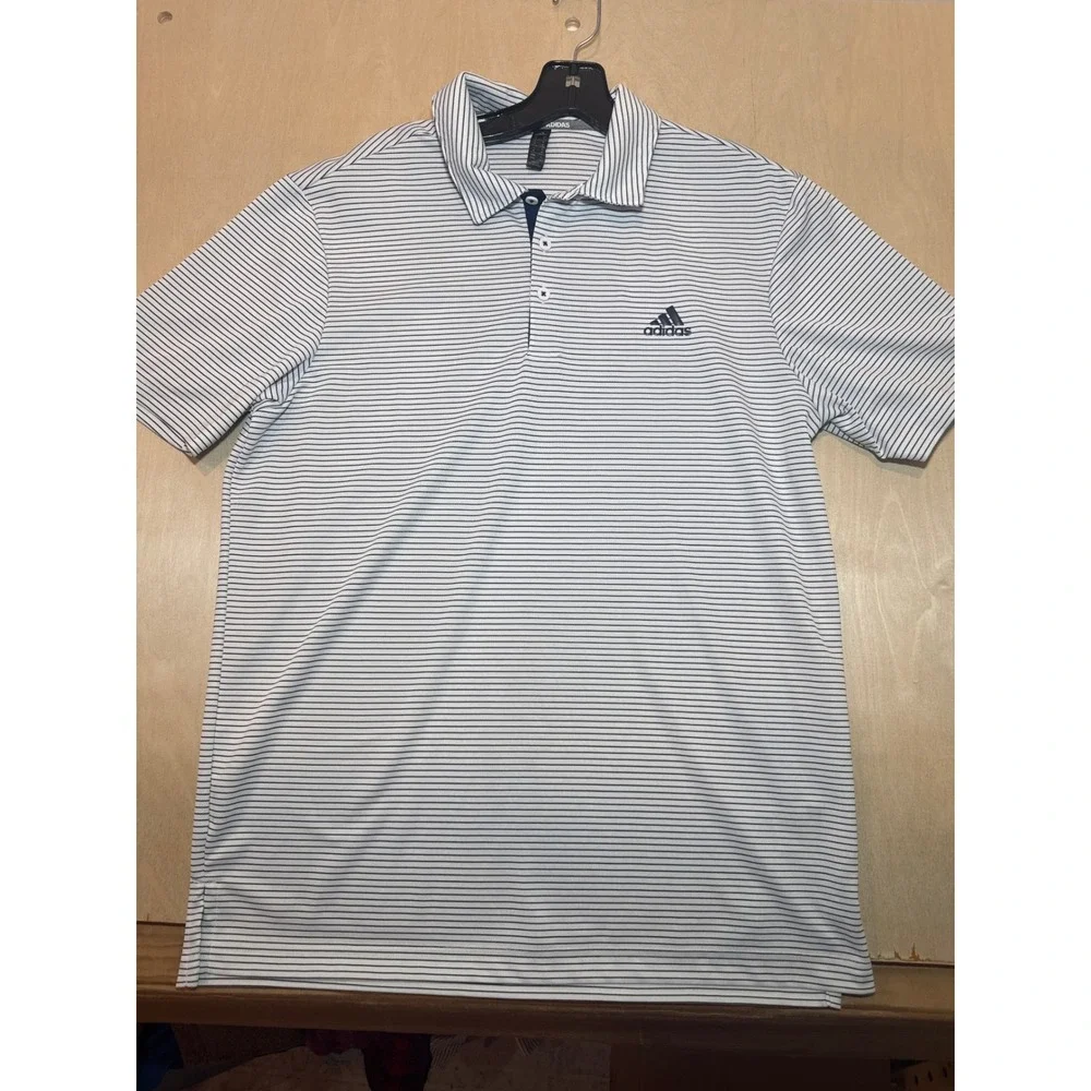 Adidas Mens Micro Stripe Performance Golf Polo Shirt White Navy GH1455 Medium